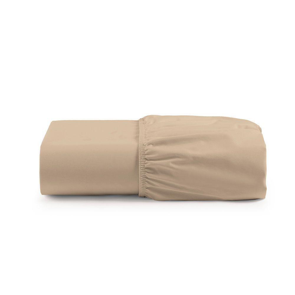 Lençol De Baixo Casal Queen Avulso Com Elástico Luiza Algodão Percal 180 Fios - Avelã - 1