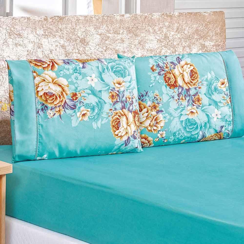 Jogo De Lençol Real King 3 Peças Micropercal 200 Fios Ponto Palito Estampado - Azul Jasmine Floral - 1