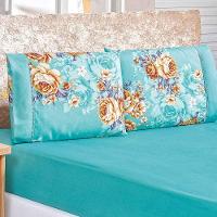 Jogo De Lençol Real King 3 Peças Micropercal 200 Fios Ponto Palito Estampado - Azul Jasmine Floral - 1