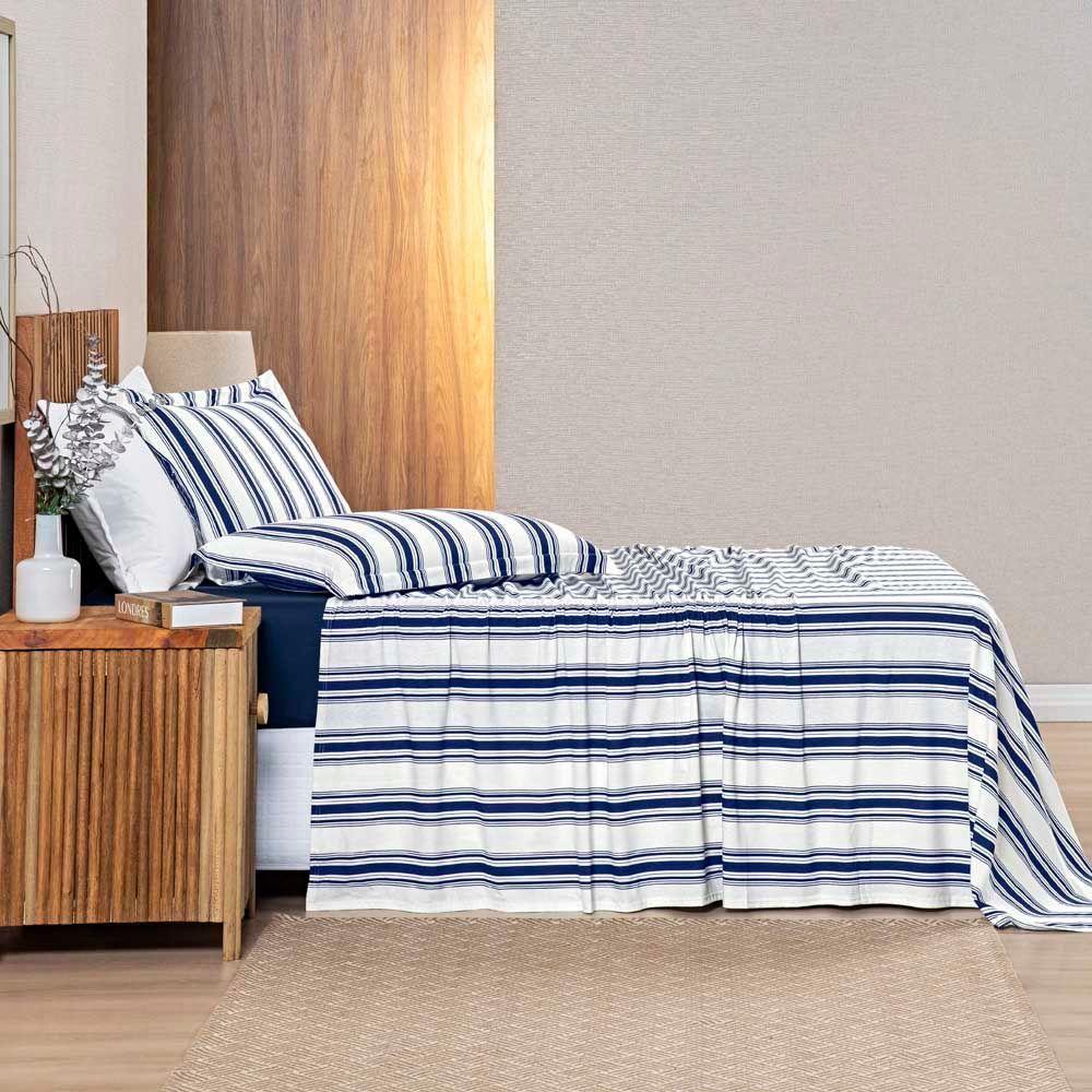 Jogo De Lençol Mimis Casal 4 Peças Malha 100% Algodão Extra Macio - Azul Marinho - 3