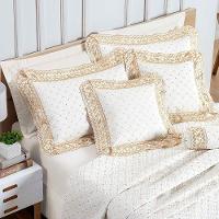 Kit Cobre Leito Colcha Nuance Queen 06 Peças Percal 200 Fios 100% Algodão Bordado - Off White - 2