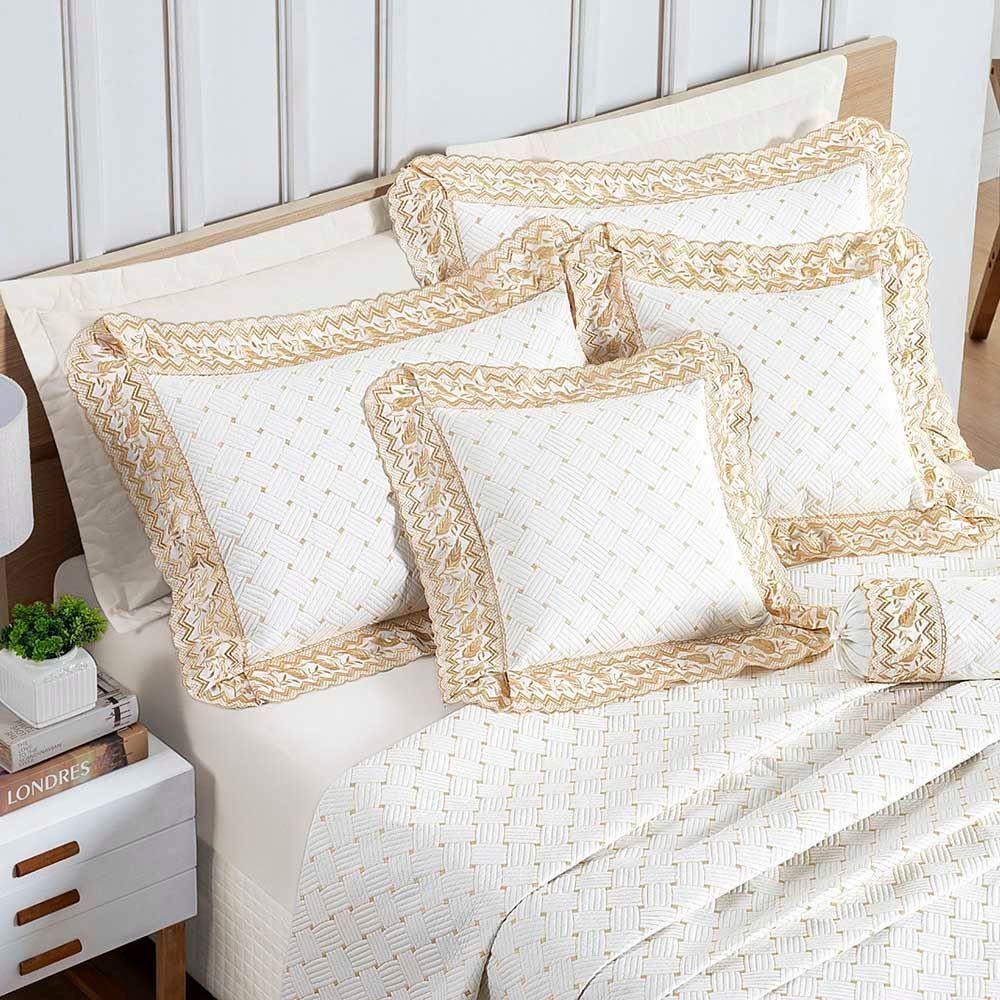 Kit Cobre Leito Colcha Nuance King 06 Peças Percal 200 Fios 100% Algodão Bordado - Off White - 2