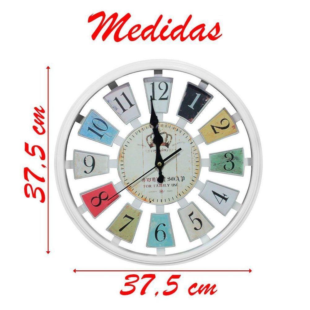 Relógio De Parede Decorativo Branco Sala Escritório 37,5cm - 2