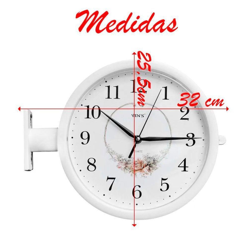Relógio Dupla Face De Parede Estação Branco Floreal - 2