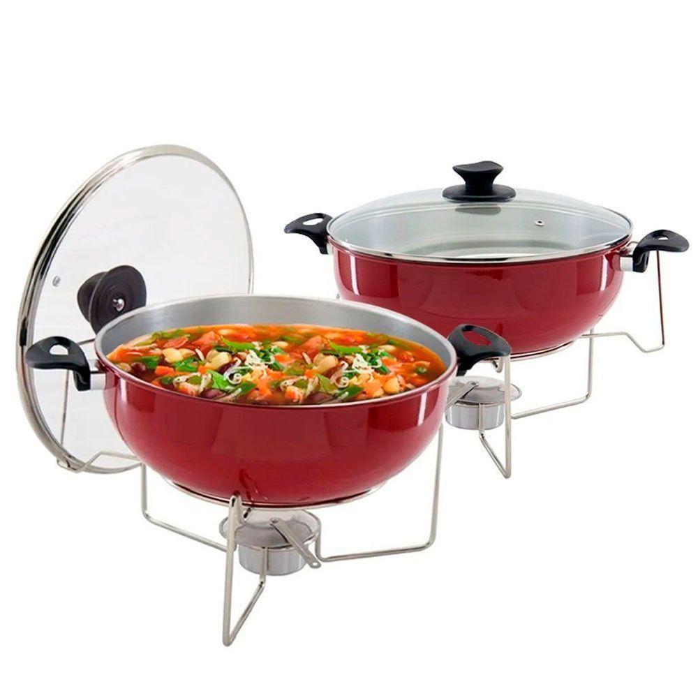 Kit 2 Rechaud Vermelho A álcool Com Tampa De Vidro 6,5l - 1