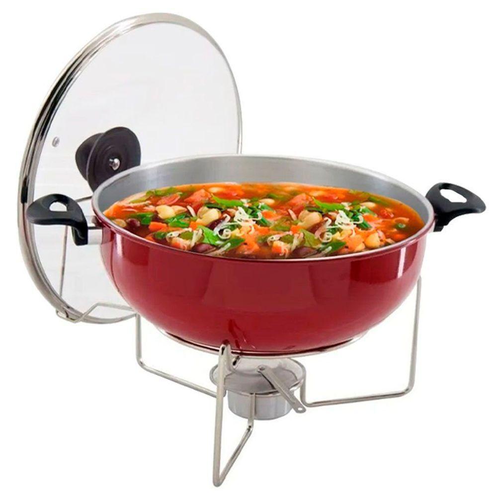 Rechaud Vermelho A álcool Com Tampa De Vidro 6,5l - 1