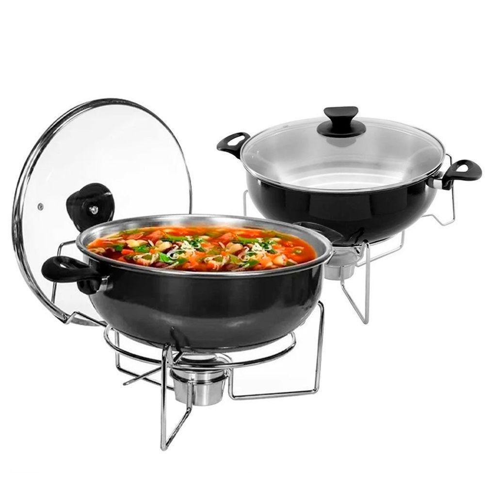 Kit 2 Rechaud Preto A álcool Com Tampa De Vidro 6,5l - 1