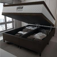 Cama Box Baú Queen Colchão Molas Pocket Ensacadas Tower 158x198x75cm Branco / Marrom Gazin - 2