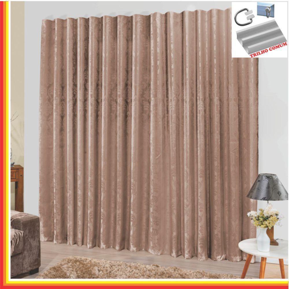 Cortina Tropical Em Jacquard 4,00 X 2,70 Para Trilho Comum - Bege - 1