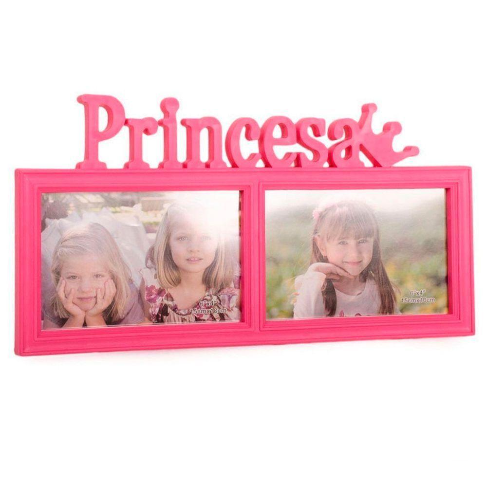 Porta Retrato Mural Duplo Princesa Rosa 10x15cm - 1