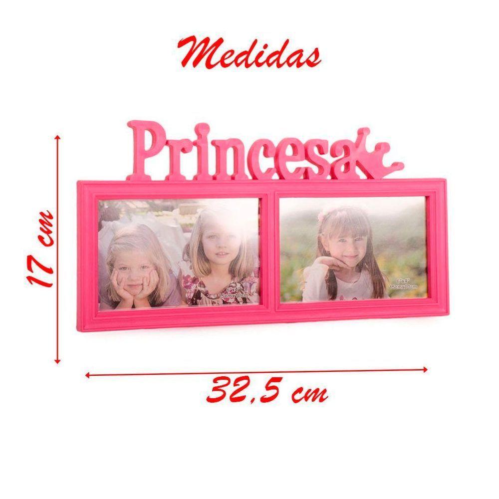 Porta Retrato Mural Duplo Princesa Rosa 10x15cm - 2