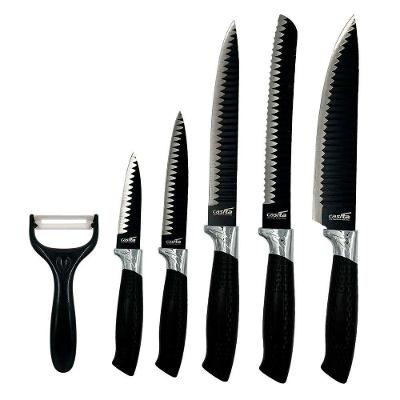 Jogo De Facas Inox Chef Profissional 5 Facas Cabo Texturizado + 1 Descascador