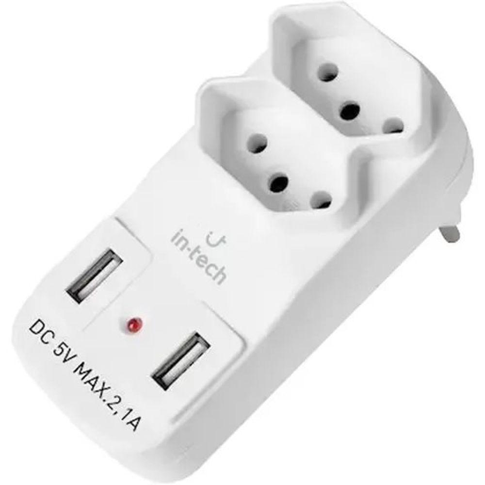 Plug Adaptador De Tomada C/ 2 Entradas + 2 Usb Yp8114 - 1