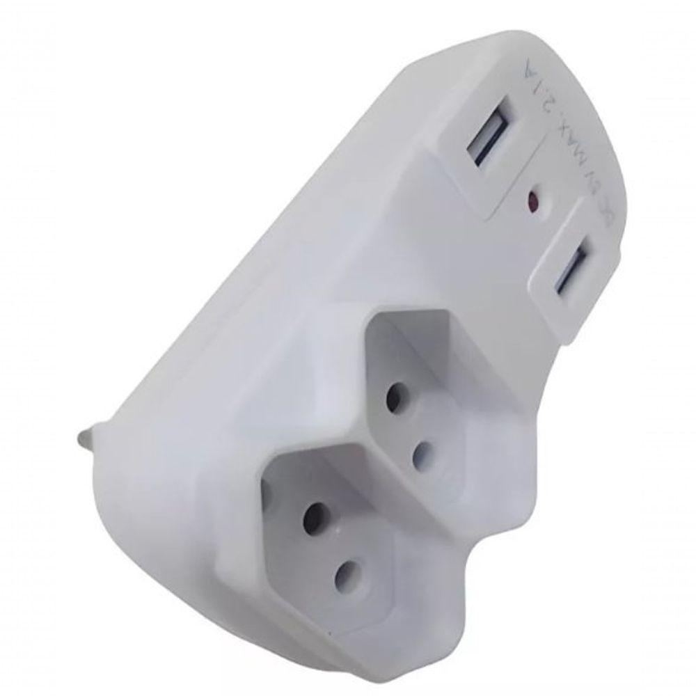 Plug Adaptador De Tomada C/ 2 Entradas + 2 Usb Yp8114 - 3