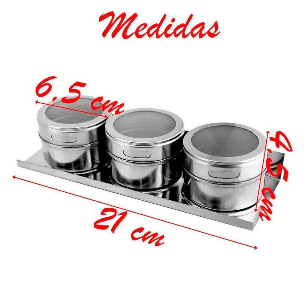 Porta Condimento Tempero Magnético Inox 3 Potes Com Imã - 4