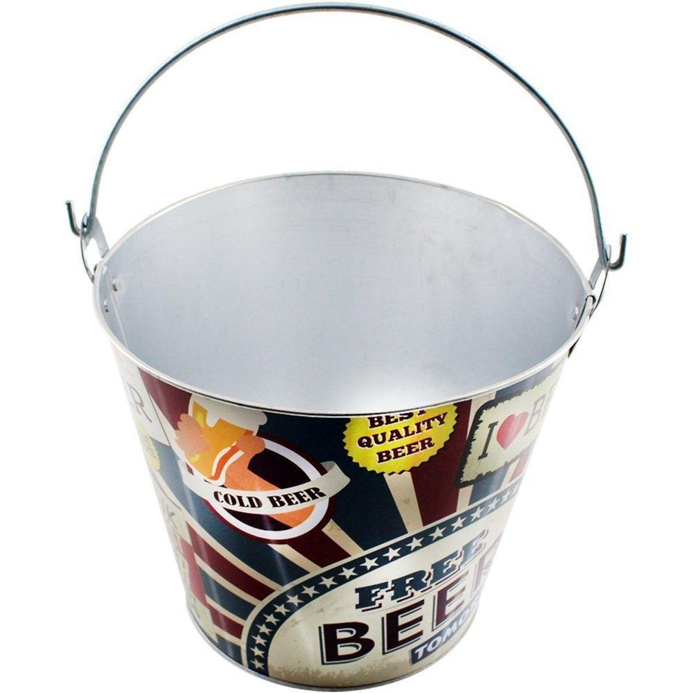 Kit 2 Baldes De Gelo Para Cerveja Estampado Em Metal Galvanizado 4,8 Litros - 1