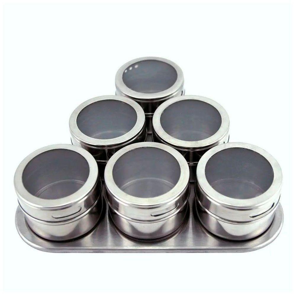 Porta Condimento Tempero Magnético Inox 6 Potes Com Imã - 1