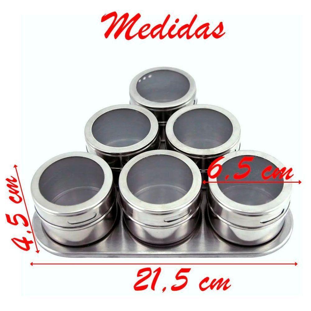 Porta Condimento Tempero Magnético Inox 6 Potes Com Imã - 2