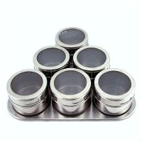 Porta Condimento Tempero Magnético Inox 6 Potes Com Imã - 1