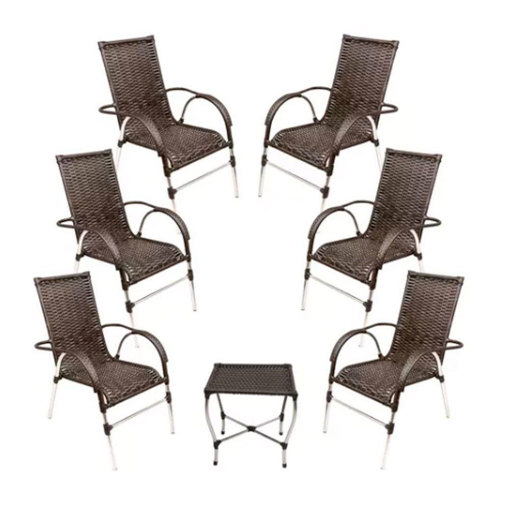 Jogo 6 Cadeiras E Mesa Para Area Varanda Vênus Trama Pedra Ferro - 1