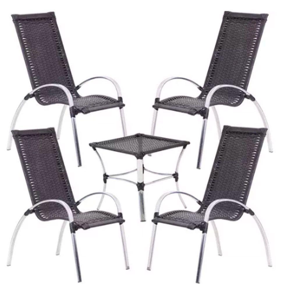 Jogo De 4 Cadeiras E Mesa Em Alumínio Garden  Preto - 1