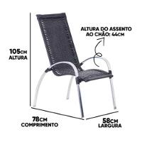 Jogo De 4 Cadeiras E Mesa Em Alumínio Garden  Preto