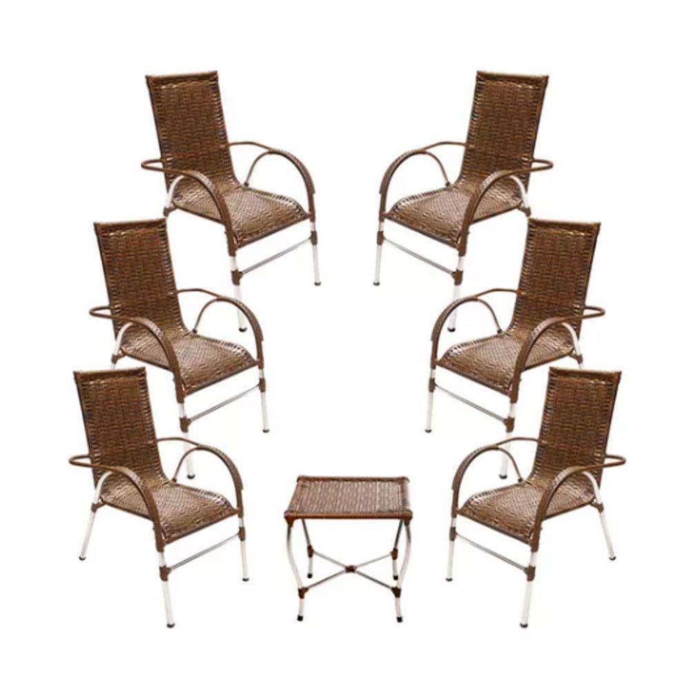 Jogo 6 Cadeiras E Mesa Para Area Varanda Vênus Trama Argila - 1