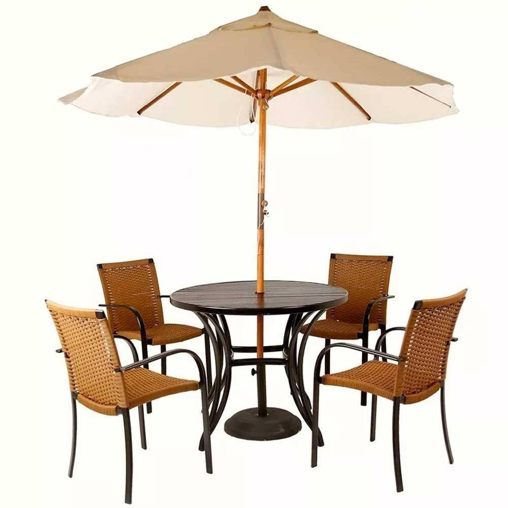 Kit 4 Cadeiras E Mesa Com Tampo Ripado Em Alumínio Trama Argila - 1