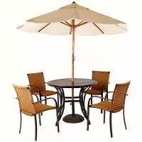 Kit 4 Cadeiras E Mesa Com Tampo Ripado Em Alumínio Trama Argila - 1