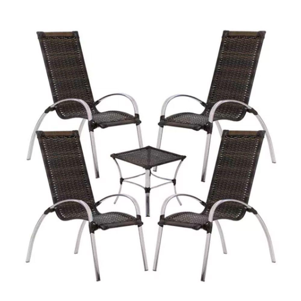 Jogo 4 Cadeiras E Mesa Garden Alumínio Trama Pedra Ferro - 5