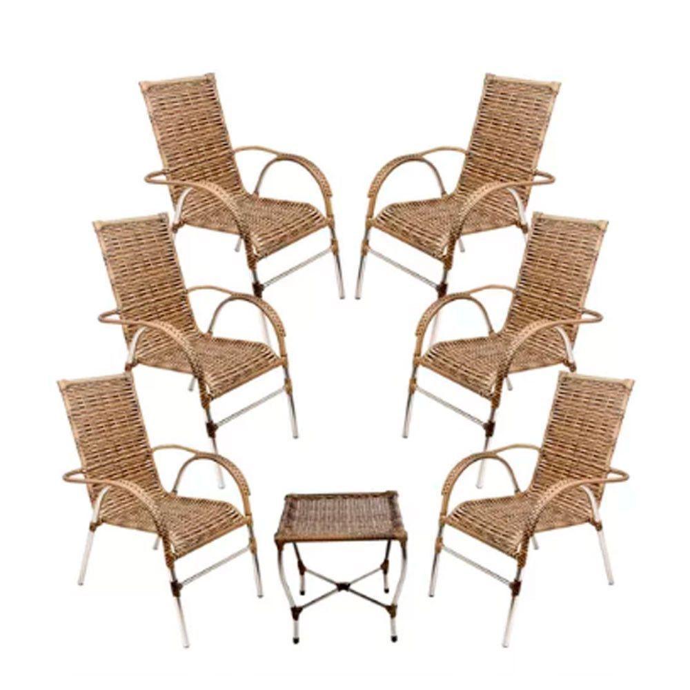 Kit 6 Cadeiras E Mesa Vênus Churrasco Trama Capuccino - 1