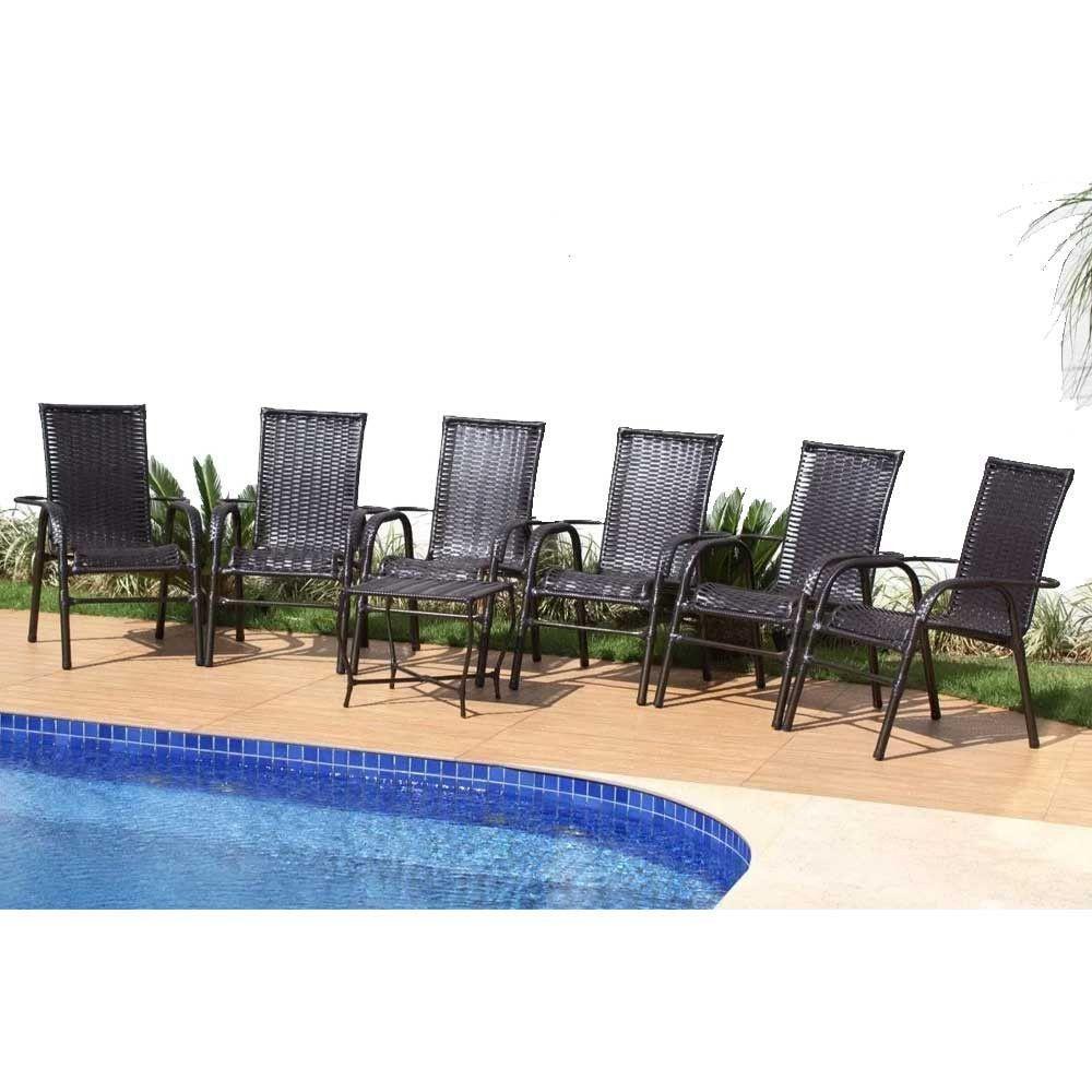 Jogo 6 Cadeiras E Mesa Para Varanda Vênus  Argila - 4