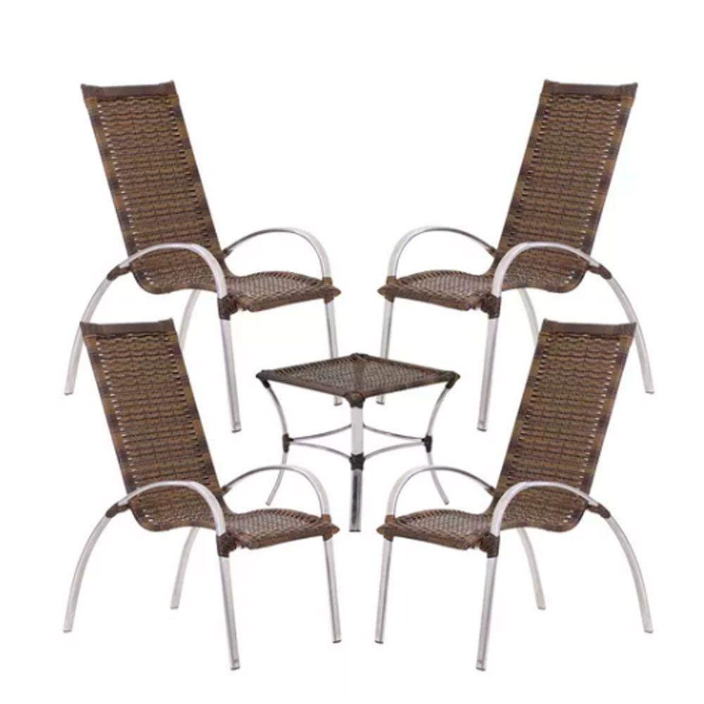 Jogo De 4 Cadeiras E Mesa Garden Em Alumínio Trama Argila - 1