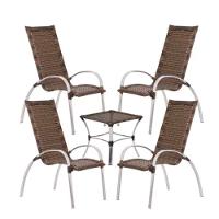 Jogo De 4 Cadeiras E Mesa Garden Em Alumínio Trama Argila - 1
