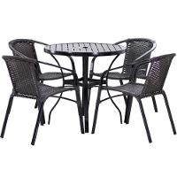 Conjunto 4 Cadeiras E Mesa Floripa Tampo Ripado Trama Preto - 1