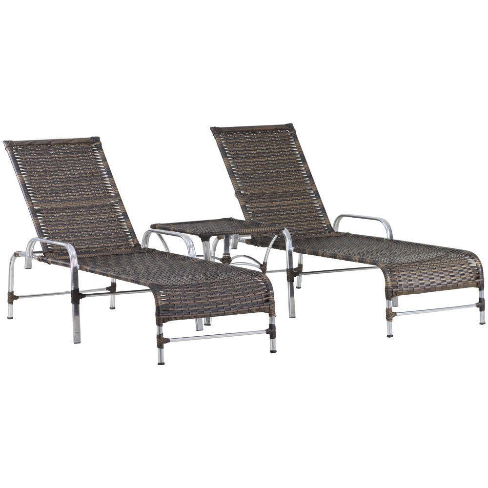 2 Cadeiras Espreguiçadeiras E Mesa Confortável Para Piscina Argila - 1