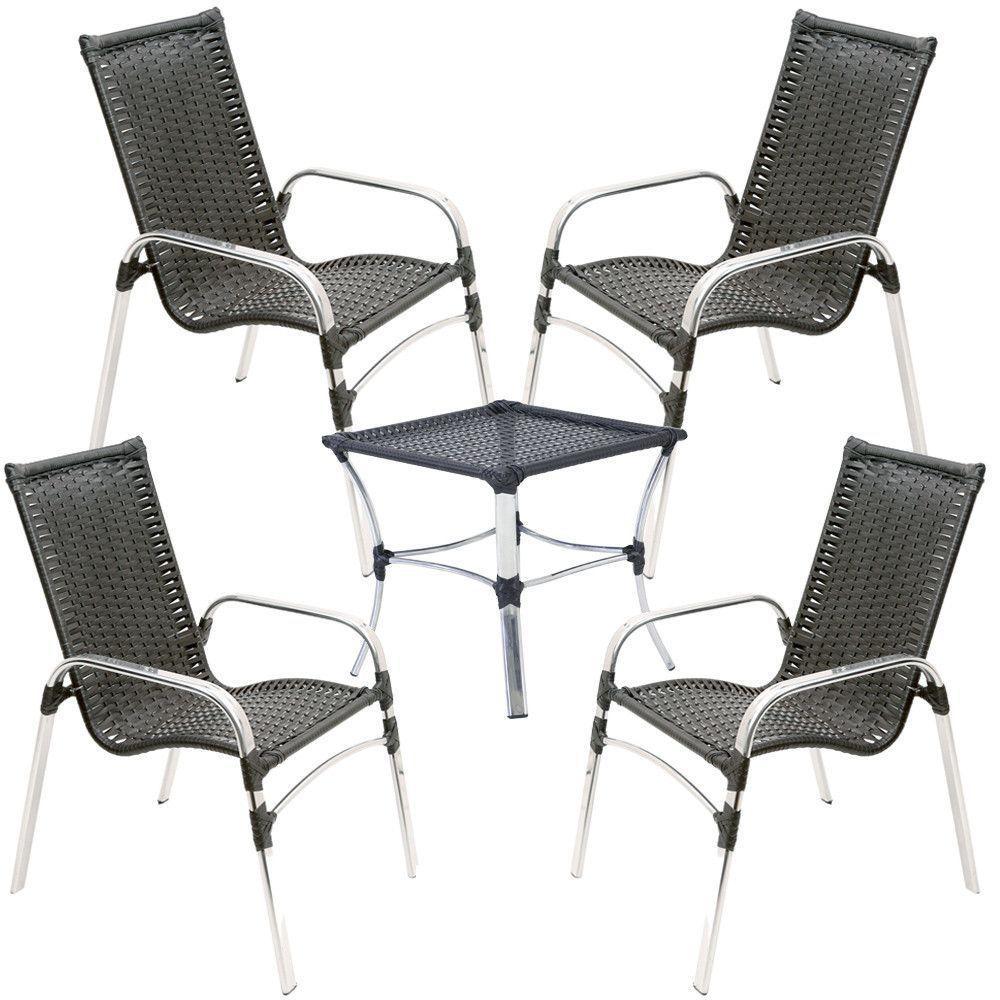 4 Cadeiras E Mesa Emily Alumínio Piscina, Jardim Trama Preto - 1