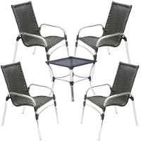 4 Cadeiras E Mesa Emily Alumínio Piscina, Jardim Trama Preto - 1