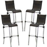 Kit 4 Banquetas Em Alumínio E Fibra Sintética Jk Trama Pedra Ferro - 1