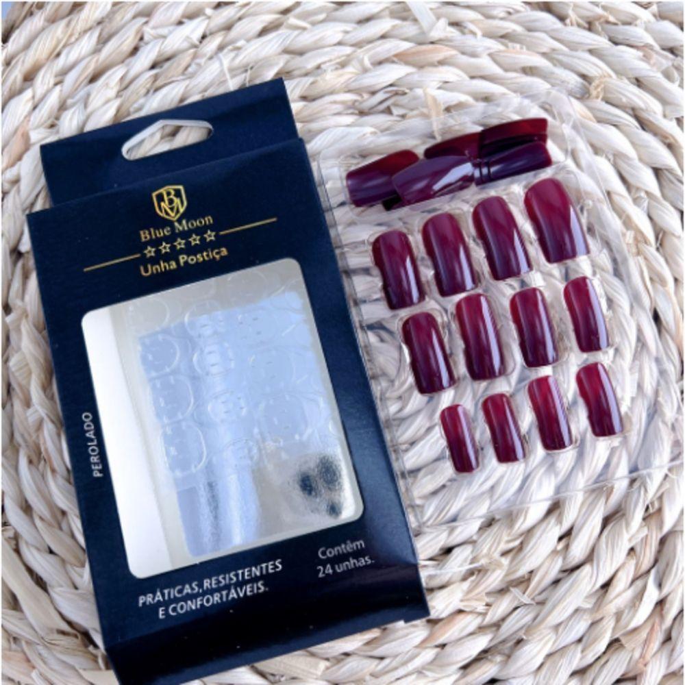 Blue Moon Unhas Postiças Vinho Autocolantes Tamanho Médio (24 Unidades) - 4