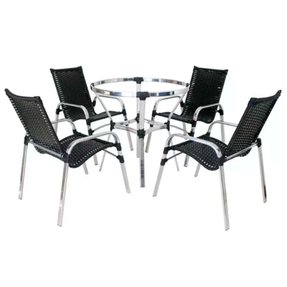 Jogo De Mesa Ascoli Com Cadeiras Emily Em Alumínio Trama Preto - 1