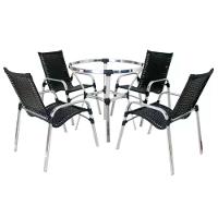 Jogo De Mesa Ascoli Com Cadeiras Emily Em Alumínio Trama Preto - 1