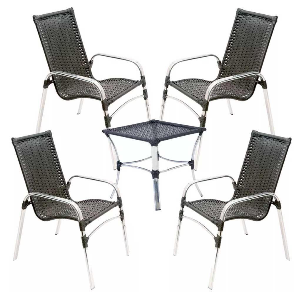 Jogo 4 Cadeiras Emily E Mesa Garden Em Alumínio Trama Preto - 1