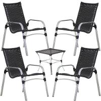 Jogo 4 Cadeiras Emily E Mesa Garden Em Alumínio Trama Preto - 1