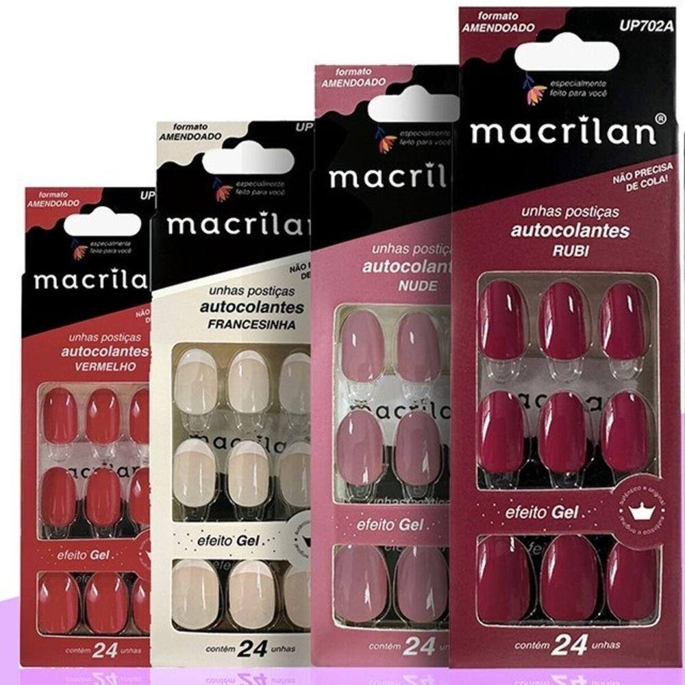 Macrilan Unhas Postiças Formato Amendoado Renda Autocolantes Efeito Gel (24 Unidades) - 1