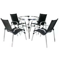 Kit 4 Cadeiras Emily E Mesa Ascoli Adaptada Em Alumínio Par Preto - 1