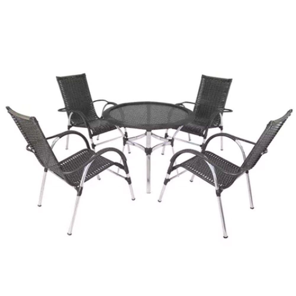 Kit 4 Cadeiras Vênus Alumínio E Mesa Emily  Preto - 1