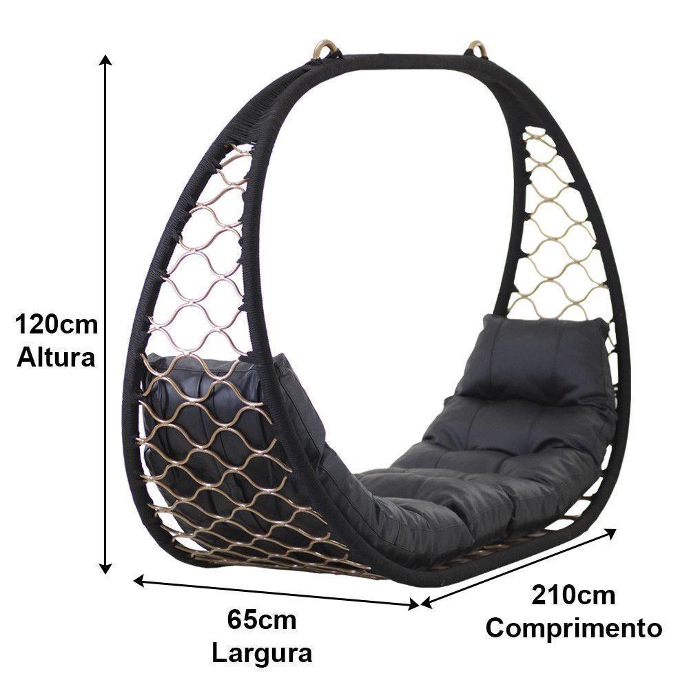 Big Balanço Suspenso Corda Náutica E Alumínio  Preto - 2