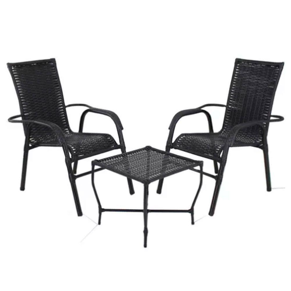 2 Cadeiras Em Ferro E Mesa De Centro Vênus Trama Preto - 3