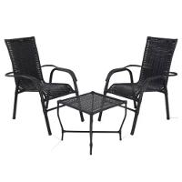 2 Cadeiras Em Ferro E Mesa De Centro Vênus Trama Preto - 3